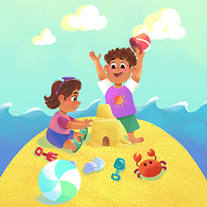 kids playing with sand on the beach