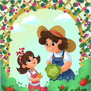 mom and child gardening