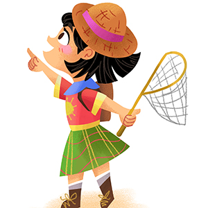 girl pointing while holding net