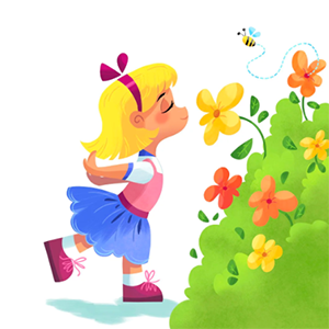 girl smelling flowers